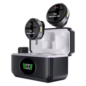 Set of 2 Magnetic Suction UHF Wireless Remote Lavalier Microphones Hidden for Outdoor Live Radio Use with Smart Phones