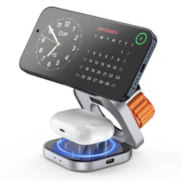 Portable foldable 3 in 1 Wireless Magnetic Phone Charger Stand 15W Wireless Charger Fast Charging for iphone