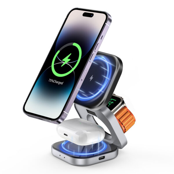 Portable foldable 3 in 1 Wireless Magnetic Phone Charger Stand 15W Wireless Charger Fast Charging for iphone - Image 2
