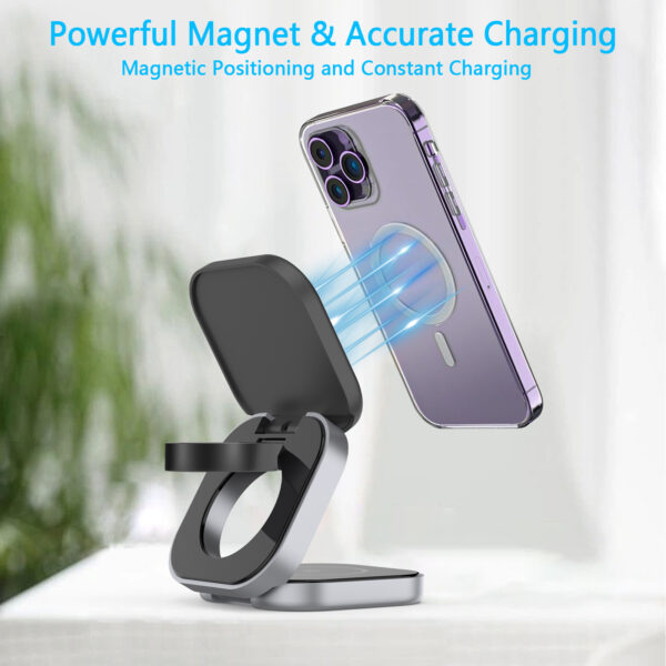 Portable foldable 3 in 1 Wireless Magnetic Phone Charger Stand 15W Wireless Charger Fast Charging for iphone - Image 5