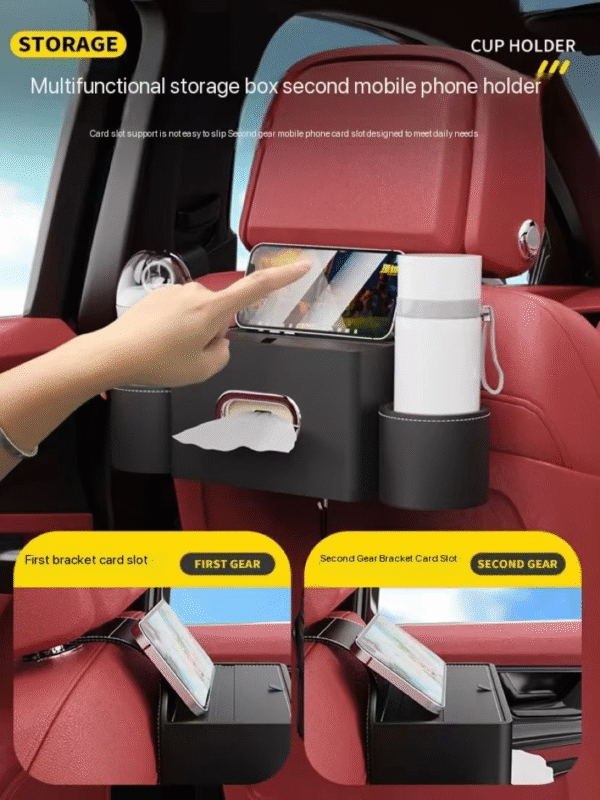 Car Seat Back Premium Storage Box with Tissue & Cup Holder - Image 4
