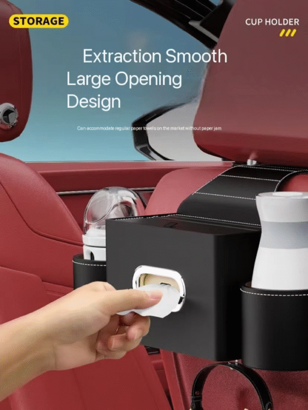 Car Seat Back Premium Storage Box with Tissue & Cup Holder - Image 5